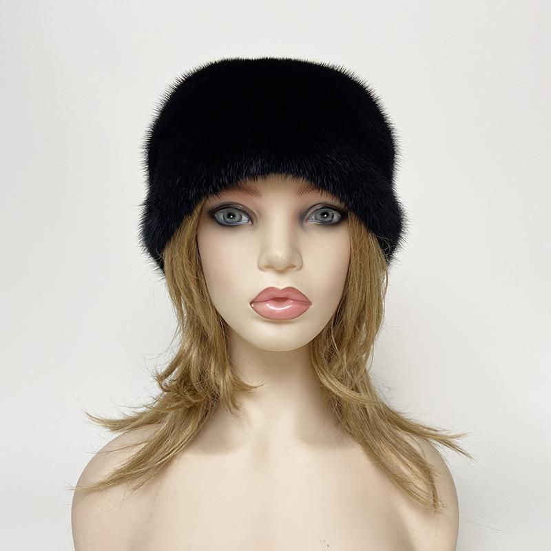 Черные Женские Новые Шапки-Груши Рождественские Шапки Натуральный Мех Норки Роскошные Зимние Теплые Шары Русские Шапки-Бини