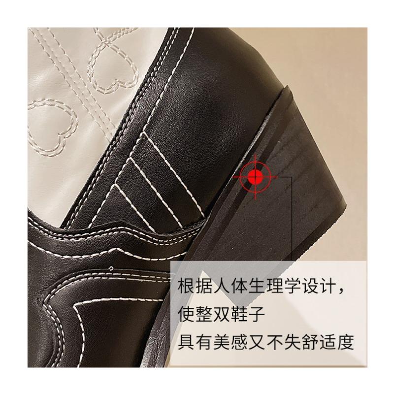 Fashion Autumn New Retro Embroidered Knight Boots Pointed Toe Thick Heel Mid-Tube Color Matching Fashion Luxury Western Cowboy Boots