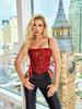 Rose Beauty A Jacquard Lace Up Side Frill Trim Corset Cami Top