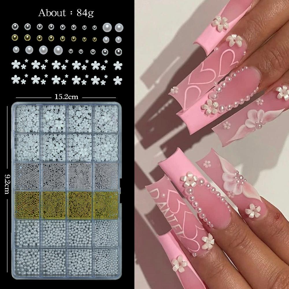 Bowknot Flower 3D Acrylic Nail Charms Sweet DIY Manicure Tools Nail Parts Kits for Nail Art