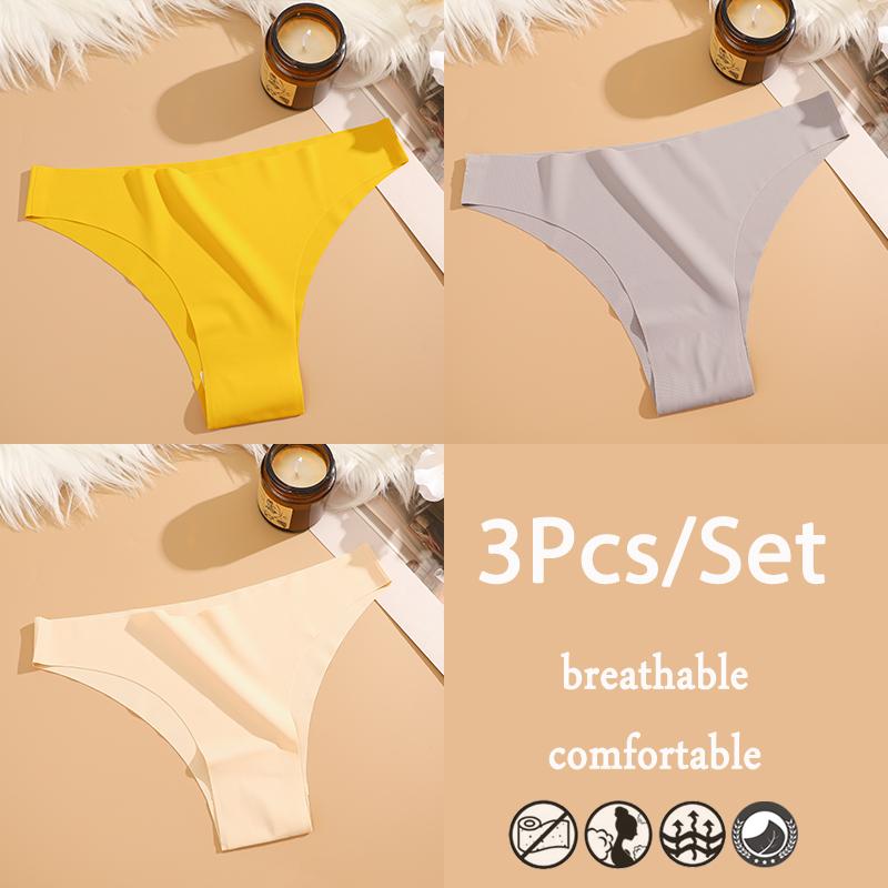 FINETOO 3 шт./компл. бесшовное нижнее белье из ледяного шелка с низкой талией бразильские трусы дышащее высокоэластичное нижнее белье трусики