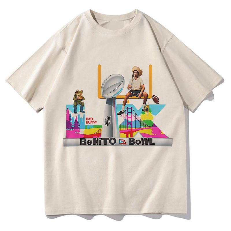 Bad Bunny Super Bowl Tshirt Hip Hop Unisex Streetwear Harajuku Short Sleeve Pure Cotton Fashion Summer Casual TShirt Clothes