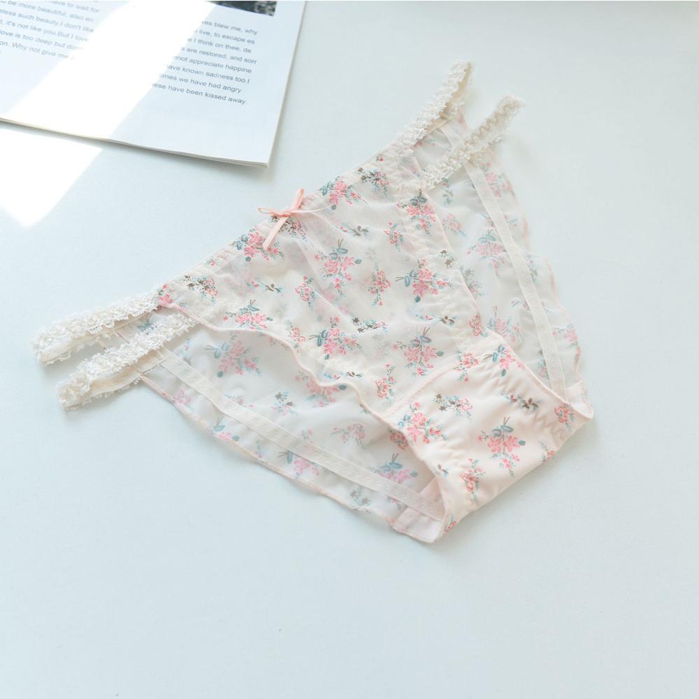 Sexy Sweet Bow Women Transparent Froal Mesh Panties Lingerie Lace Briefs Flower Underwear