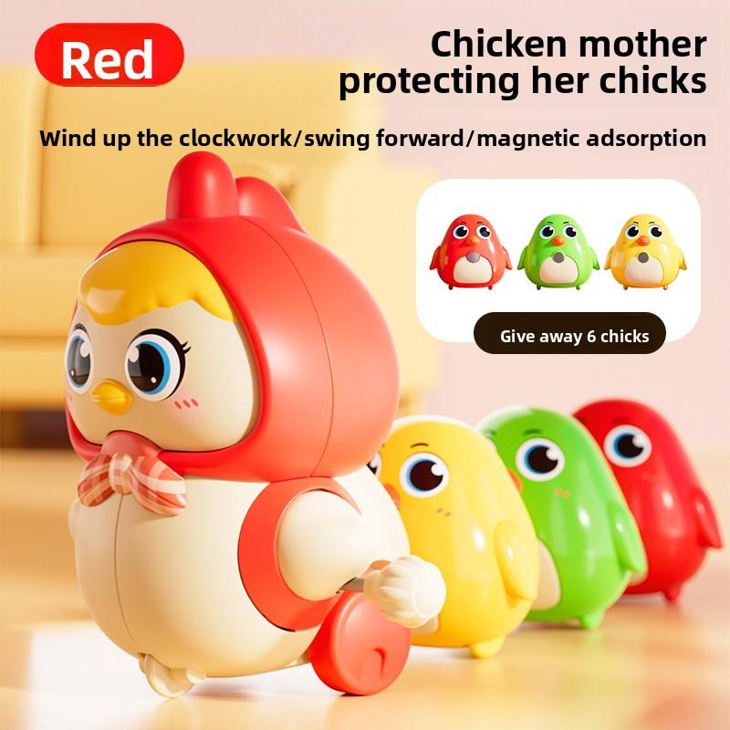 Little Chicken Protecting Its Chicks. Chicken Mother Swaying Over The Chicks. Cute and Charming Magnetic Toy for Early Learning and Crawling.