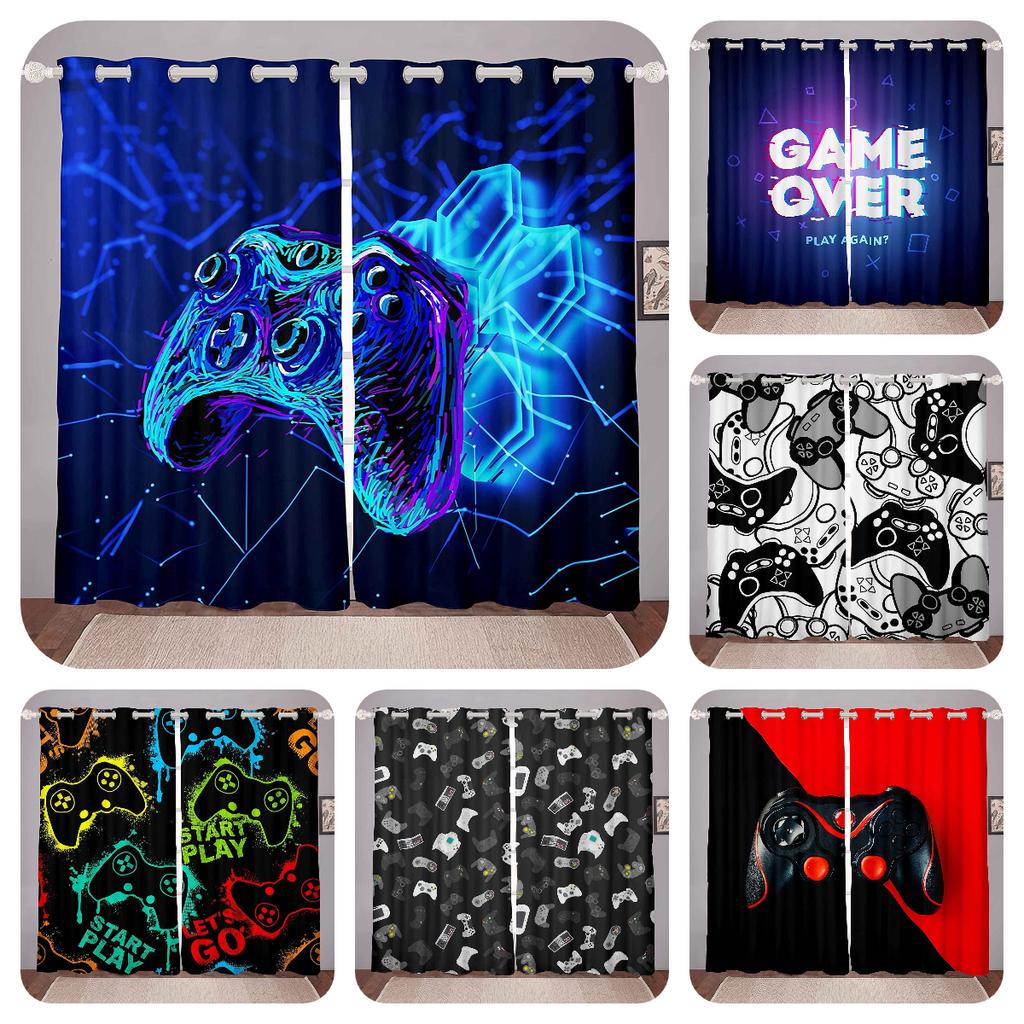 Gamer Curtains Video Game Gamepad Controller Print Pattern Window Drapes For Kids Boys Girls Bedroom Curtains 2 Panels Drapes