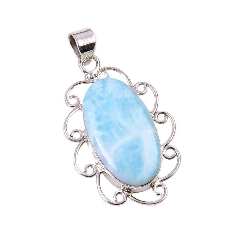 Natural Republic Larimar Gemstone 925 Solid Sterling Silver Pendant 1.75" L9p04