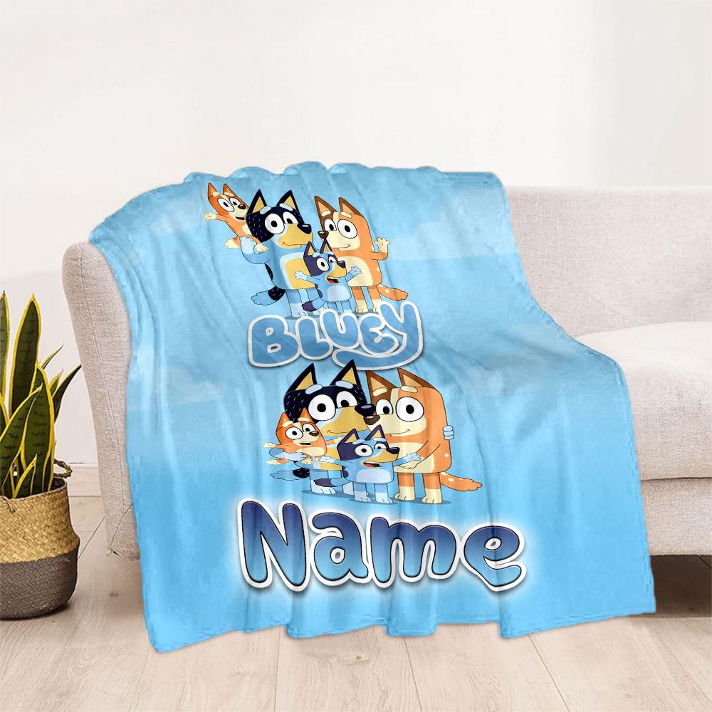 Bluey Family Adventure Customize Text Blanket Throw Customizable Blanket Soft Warm Cozy for Bed Office Bedding Seaside Ideal for All Seasons