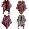 DX -- Shawl Pullover Tassel Cardigan Sweater Colored Loose Vintage Stripe Knitwear Cloak Coat