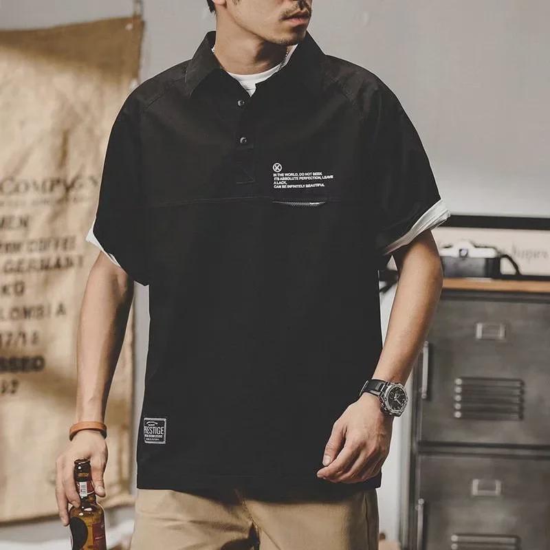 Мужская рубашка-поло свободного кроя с коротким рукавом 2022 года в стиле ретро