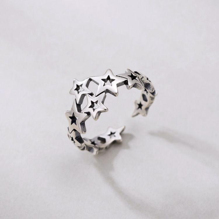 New Arrival Popular Retro Star 925 Sterling Silver Jewelry Creative Hollow Stars Personality Simple Opening Rings TYB008
