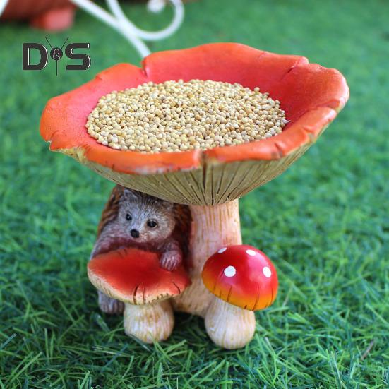 Кормушка для птиц в виде гриба из смолы, статуэтка ежа с чашей в виде гриба, украшение для сада, кормушка для птиц для открытого патио, газона, двора