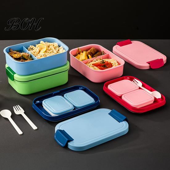 Compact Bento Box for Kids Double Layer Lunch with Sauce Container And Tableware, Leak Proof Stackable Food Microwave Safe Meal Prep Containers