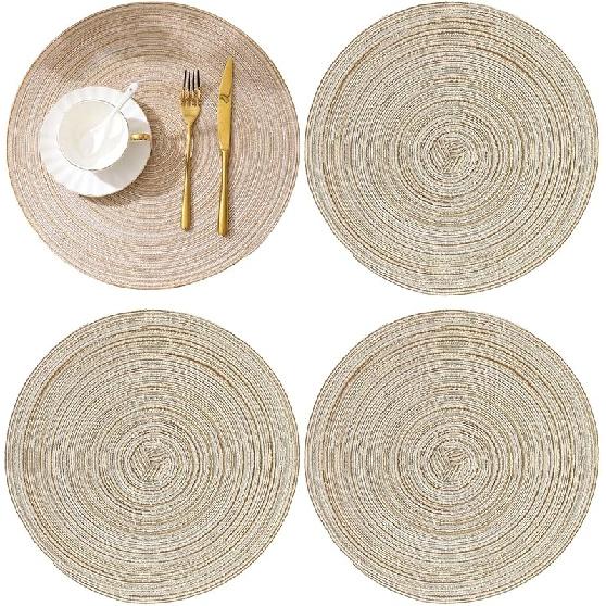 7 Inch Round Braided Placemats Set of 4,Coffee Mat,Table Mats,Washable Heat Resistant Cotton Polyester Circle Place Mats for Kitchen Dinner Party