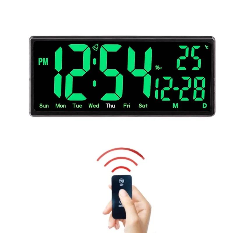Большие цифровые настенные часы с дистанционным управлением, TEMP, дата, неделя, ночной режим, настольные часы 12/24 ч, функция отключения питания, память, светодиодный будильник, домашний декор