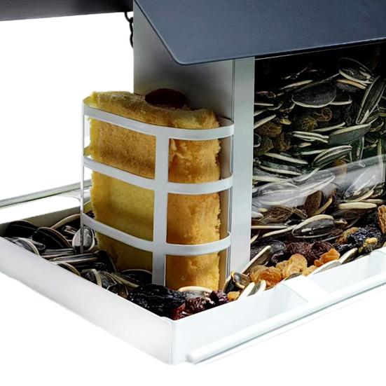 Металлическая кормушка для птиц, устойчивая к жеванию, подвесная кормушка для птиц на открытом воздухе, легко наполняемая кормушка для диких птиц с насестом для крыльца сада и двора