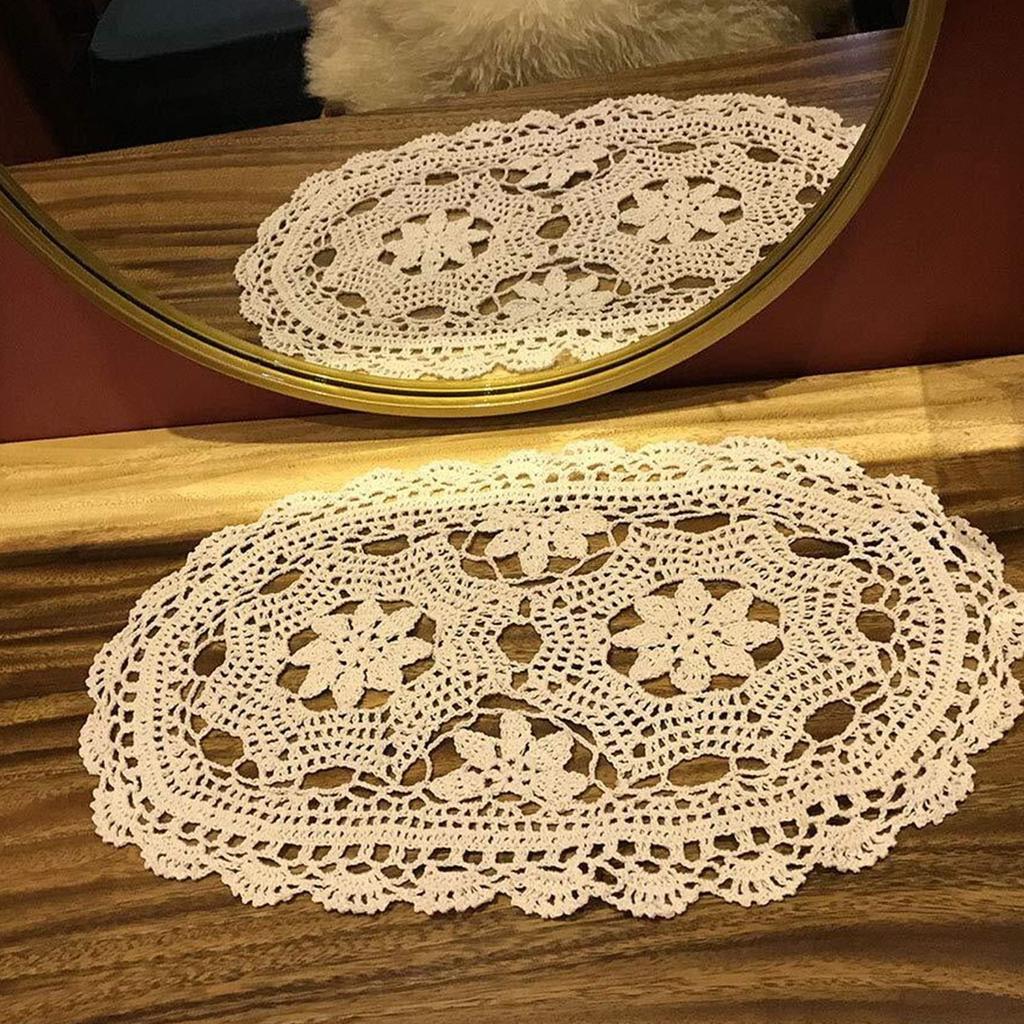 2 шт. овальный обеденный коврик крючком кружевная скатерть винтажная ручная работа вязаная крючком хлопчатобумажная скатерть с цветами