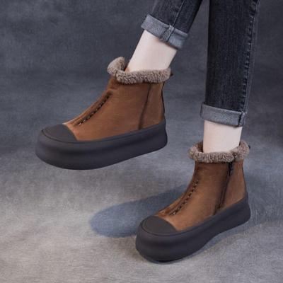 Теплые женские сапоги в стиле ретро из натуральной кожи с толстой подошвой, универсальные повседневные короткие сапоги