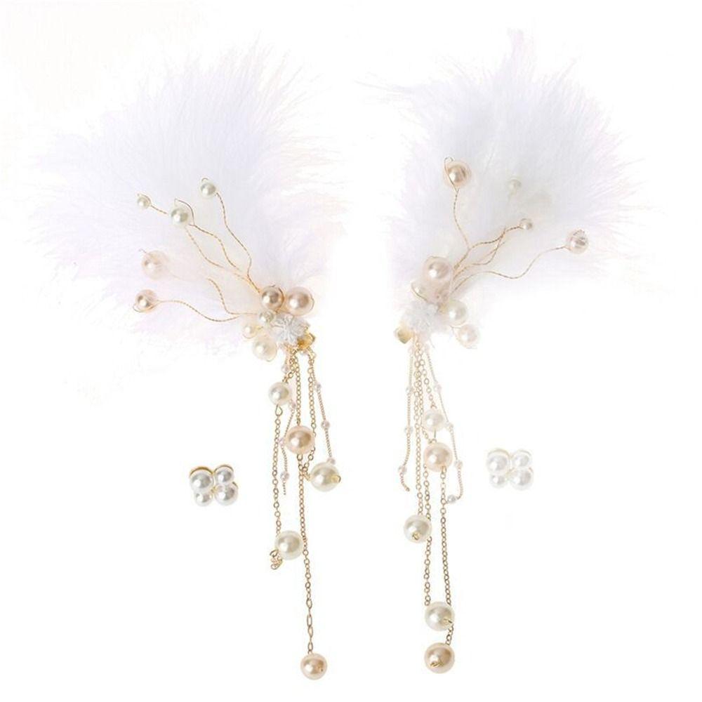 Заколка для волос «Перо феи» с жемчужной кисточкой для девочек, боковые зажимы, модные аксессуары для волос Hanfu для женщин