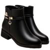 Real Soft Leather Mother Shoes Women's Cotton Shoes Winter Velvet Short Boots Thick Heel Flat Middle-aged Cotton Leather Shoes Non-slip Cotton Boots