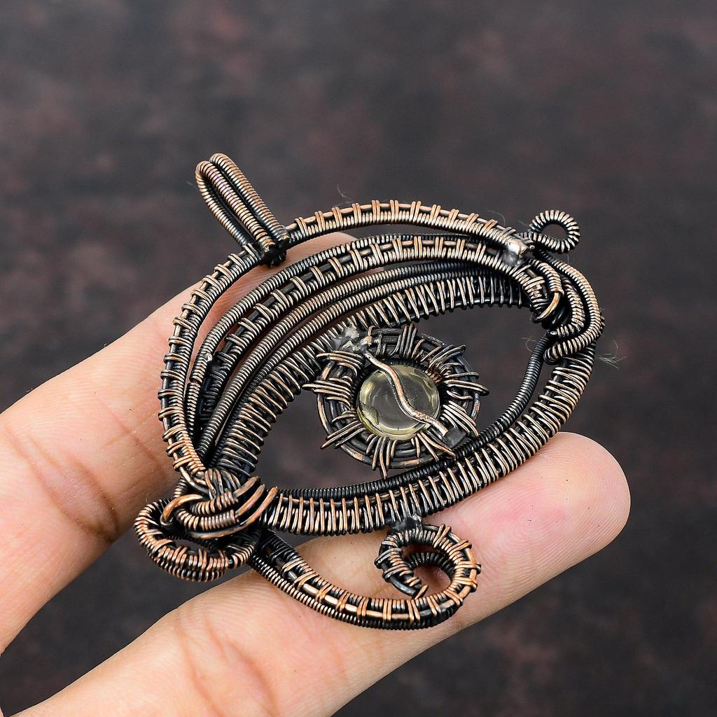 Дурной глаз Кристалл Кварцевый кулон Медная проволока Обернутый кулон Антикварные медные украшения Кулон ручной работы Подвеска из натурального драгоценного камня Подарок для матери