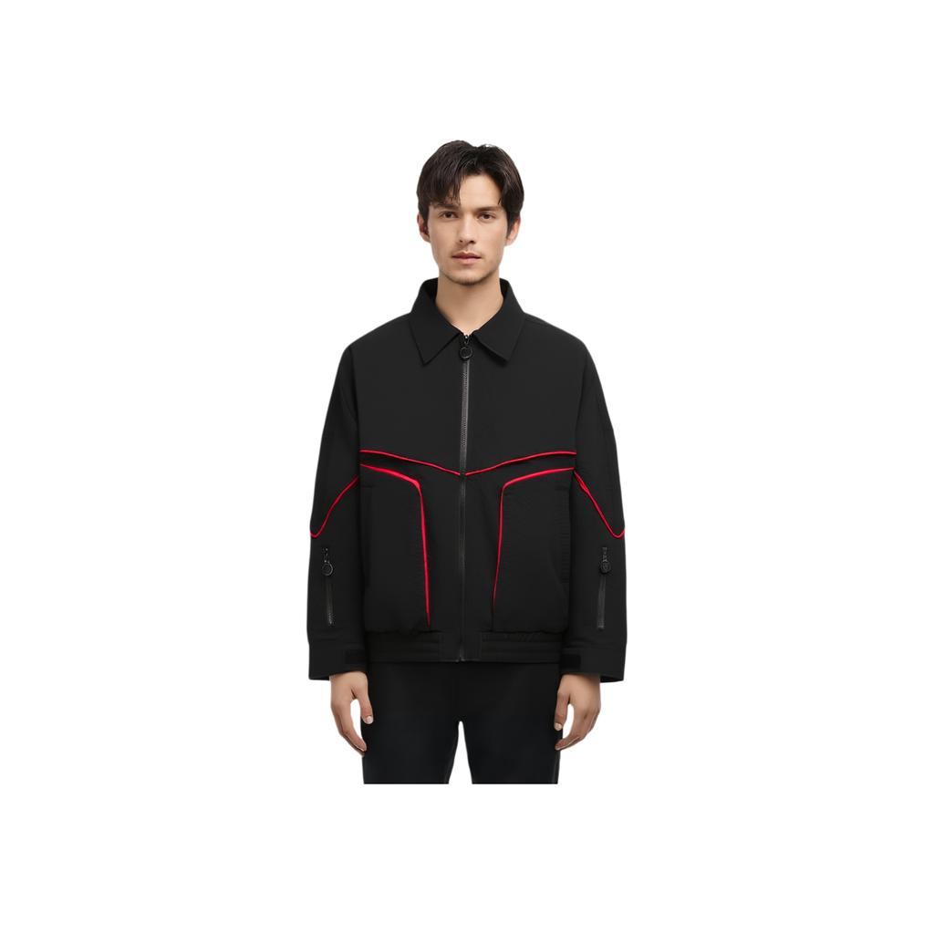 Мужская куртка Li Ning Sports Lifestyle Series с однотонным карманом и воротником-поло с длинным рукавом, черная AJDR449-3