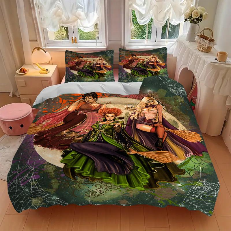 Halloween Witches Moon Print 3Pcs Bedding Setduvet Cover With 2 Bedropillowcase Home Birthday Gift