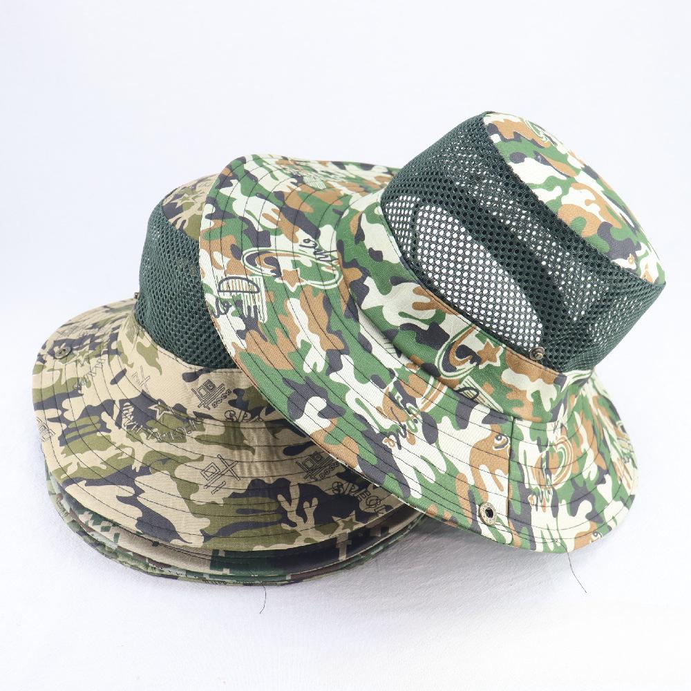 Camouflage Sun Hat for Men Summer Big Eave Sunshade Hat Outdoor Sport Climbing Hat Fishing Caps for Men Foldable with Buckle