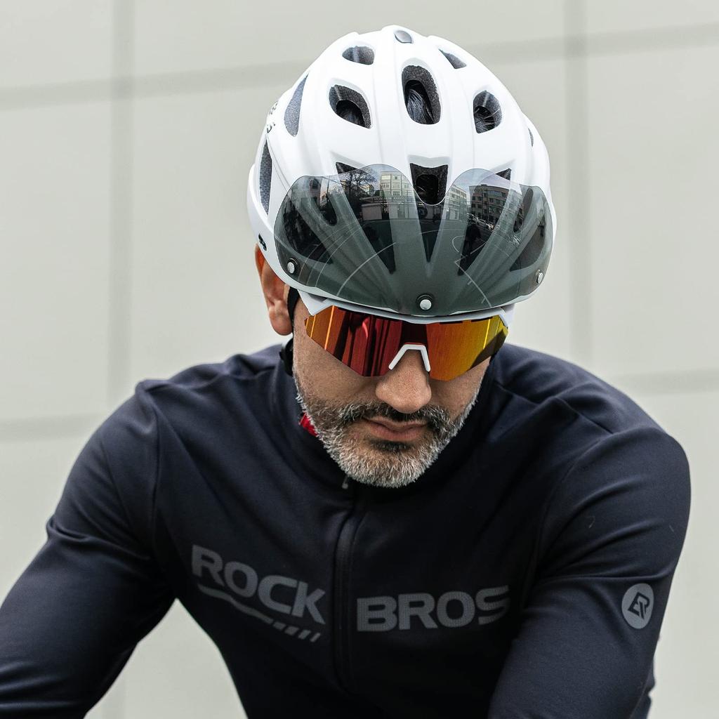 ROCKBROS Взрослый Дорожный Велосипедный Шлем CE Высоко с Магнитными Очками и Регулируемый для Мужчин и Женщин, Сертифицированный, Сверхлегкий, Прочный, Дышащий,