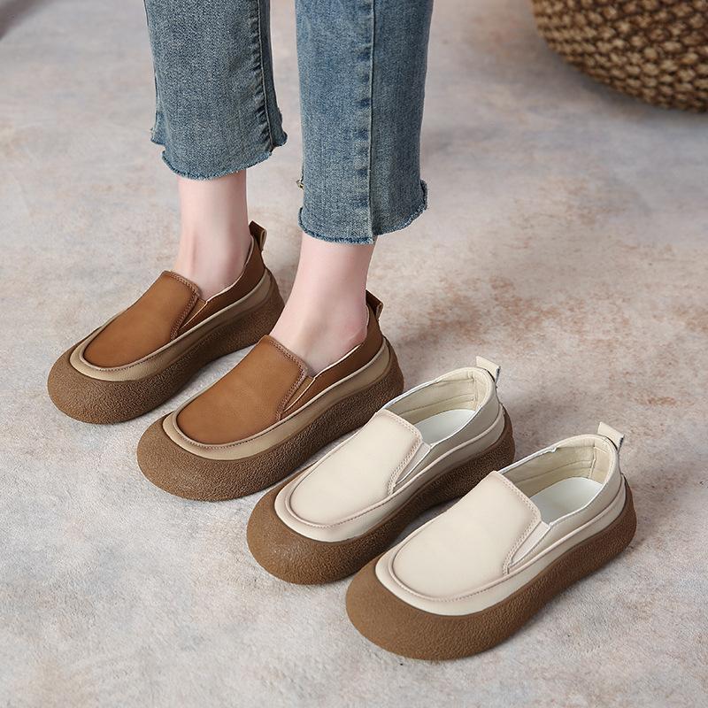 Первый слой коровьей кожи~ натуральная кожа, однопедальные туфли, женская обувь, весна-лето 2025, новые повседневные туфли на платформе, белые туфли