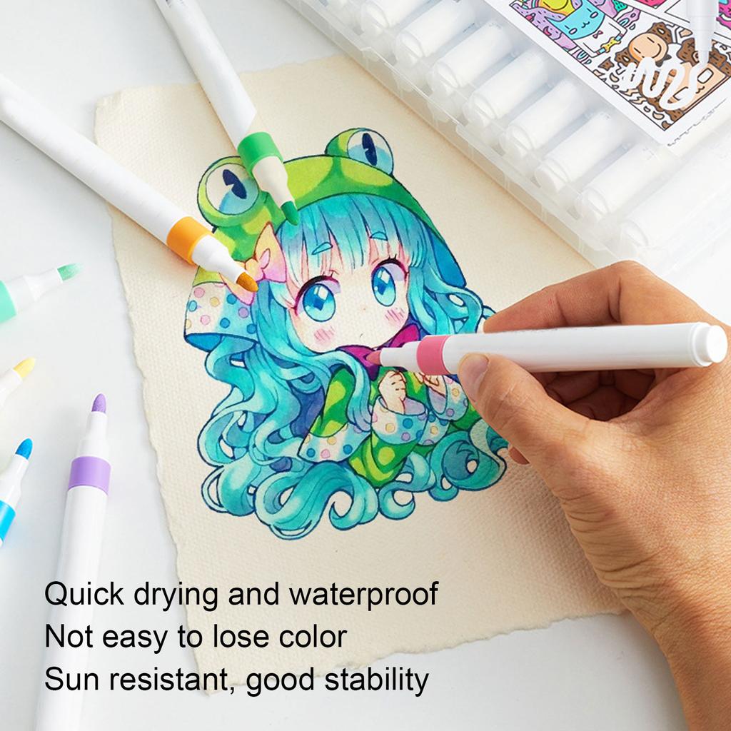 Dual Tip Marker Pen 24 Colors Quick Drying Waterproof Professional Marker Pens Acrylic Marker for DI