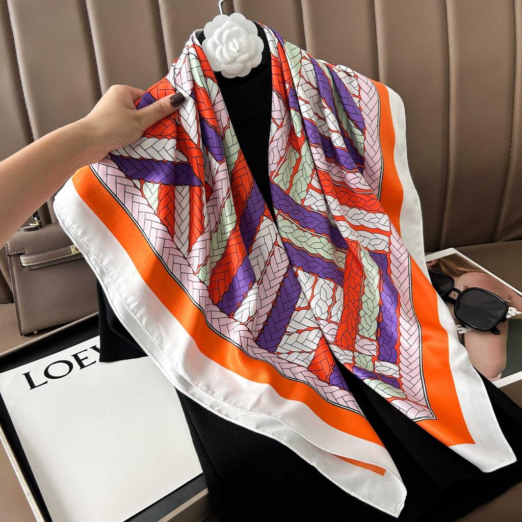 New 91cm large square scarf simulation silk elegant high-end decorative shawl women's silk scarf fashionable versatile professional scarf