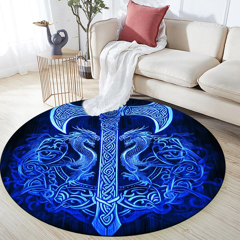 Viking Battle Axe,Round Area Rug,Carpet Rug for Living Room Bedroom Sofa Playroom Decor,Non-slip Floor Mat