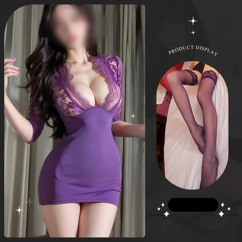 Sex Underwear Skinny Hip Skirt Sexy Secretary Uniform Seduction Deep V Breast Lace Sex Clothing