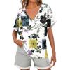Womens Short Sleeve V-Neck Shirts Floral Print Loose Casual Basic Tees Summer Tops