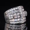 Huitan Silver Color Wide Ring for Women Inlaid Bright Cubic Zirconia Wedding Party Engagement Luxury Trendy Accessories Jewelry
