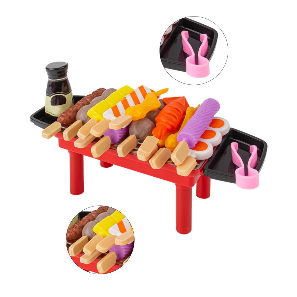 28pcs Kids Barbecue Grill Playset Clamp Tray Foods Simulation Kitchen Role Play BBQ Grill Toys