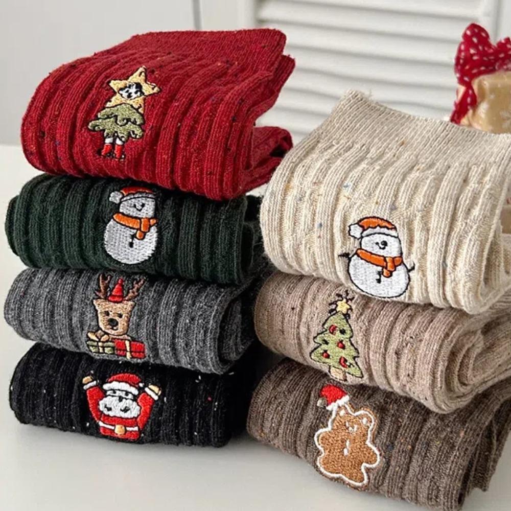 Носки до середины голени с вышивкой снеговика, хлопковые зимние носки, новые вязаные носки