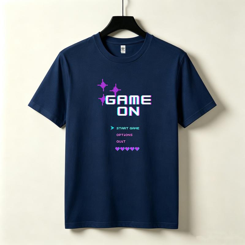 Game On Pixel Neon Retro Game Unisexu Graphic Tshirt Unisex Arcade Gamer Tee Start Game Screen Streetwear Casual Cotton Short Sleeve