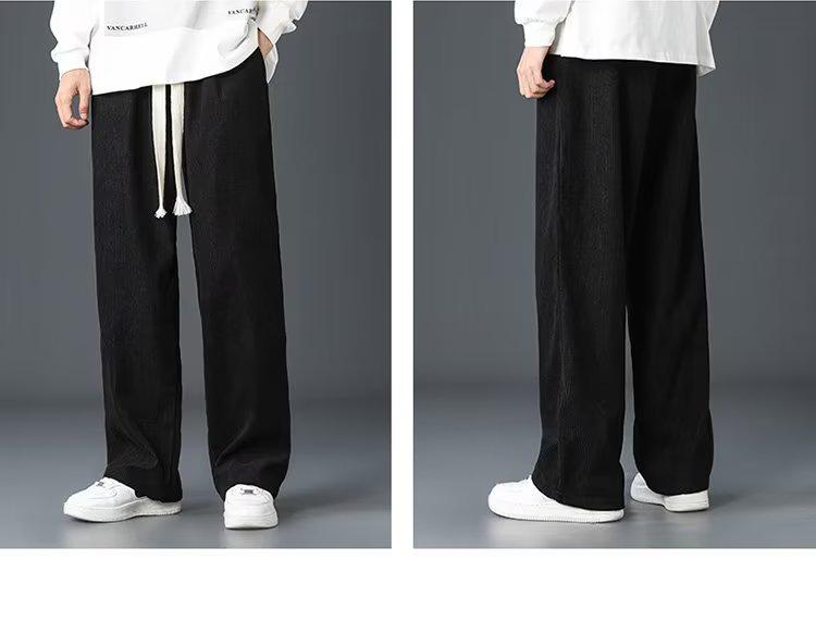 Men's Fleece-Lined Corduroy Sweatpants - Casual Loose Straight-Leg for All Seasons