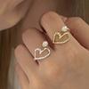 Hollow Heart Pearl Ring for Women Opening Adjustable Index Finger Rings Engagement Wedding Jewelry Female Accessories Gifts