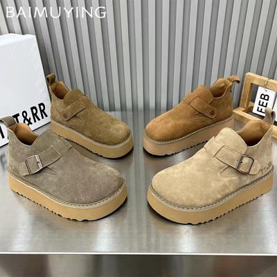 Платформа Женская обувь на плоской подошве Замшевые ботильоны Женские туфли-лоферы 2024 года Трендовая зимняя обувь Новая повседневная мода Готика Zapatillas De Mujer