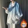 Men's Korean Style Gradient Color Plush Cardigan - Loose, Lazy, Hooded Autumn/Winter Sweater for Couples.
