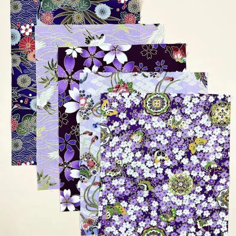 5 шт. Фиолетовый набивной узор 100% хлопок ткань чонсам ткань, DIY ручная работа кукольная одежда стеганая сумка домашний текстиль материал