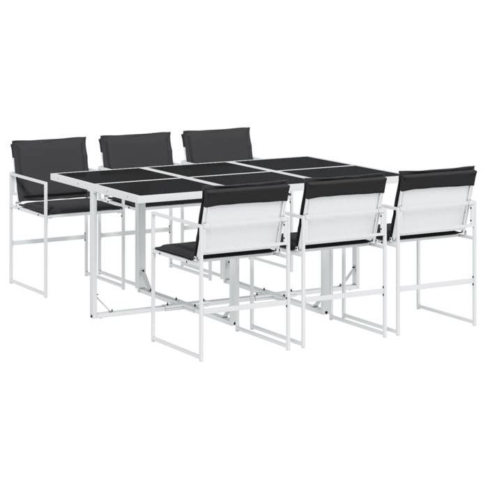 VidaXL Ensemble à manger de jardin avec coussins 7 pcs blanc textilène, ensemble à manger d'extérieur, meuble à manger de 3295104