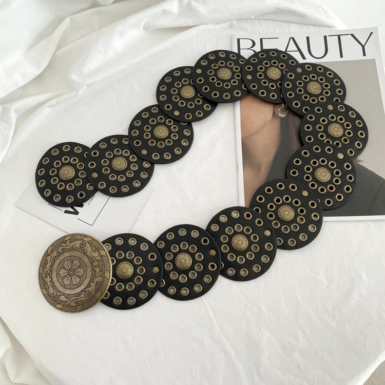 Ретро широкий пояс женский индивидуальный стиль вестерн джинсовый стиль круглый полый пояс украшение с юбкой талии уплотнение