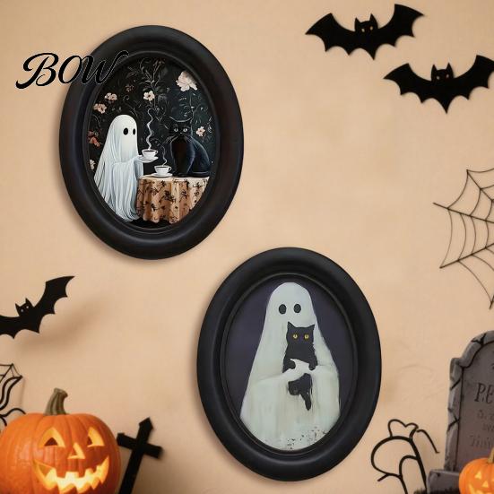 Niche Halloween Wall Decorations Ghost Art, Cute Table Sign, Vintage Oval Framed Decor Picture, Decorative Art for Mantel Living Room Bedroom
