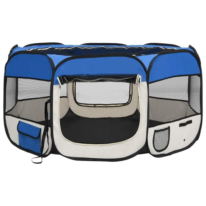 VidaXL Parc Pliable pour Chien avec Sac de Transport Bleu 125x125x61 cm Enclos 171015