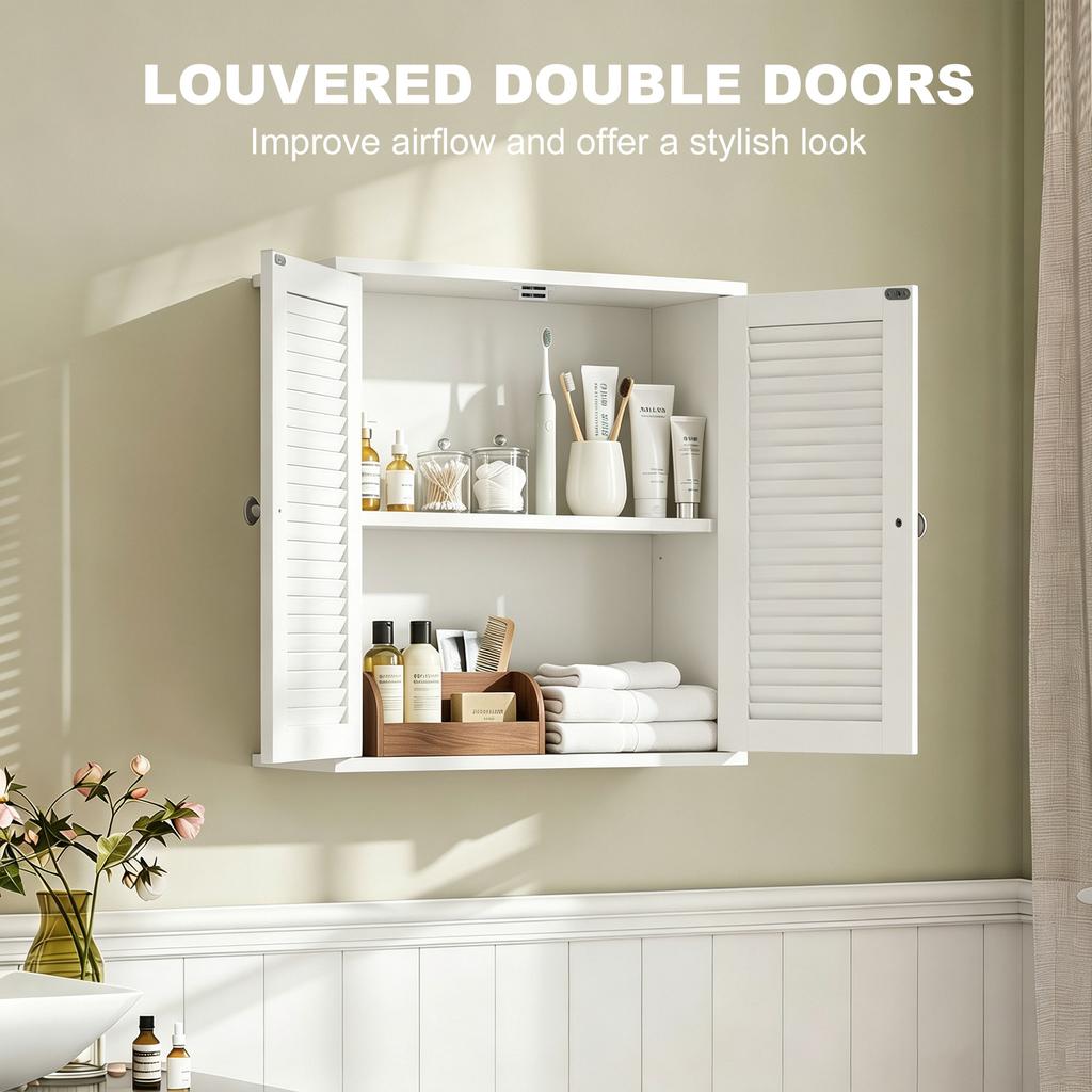 Bathroom Cabinet, Bathroom Wall Cabinet with Louvered Doors and Adjustable Shelf Storage for Kitchen, White