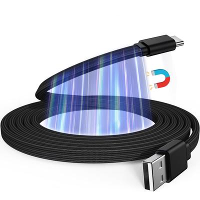 Magtame USB Форма PD30W Быстрая Совместимость с iPhone и Другими Устройствами USB A к C Кабель Type-C, Плоский, Магнитный, Память, Зарядка, Не запутывающийся, 15,