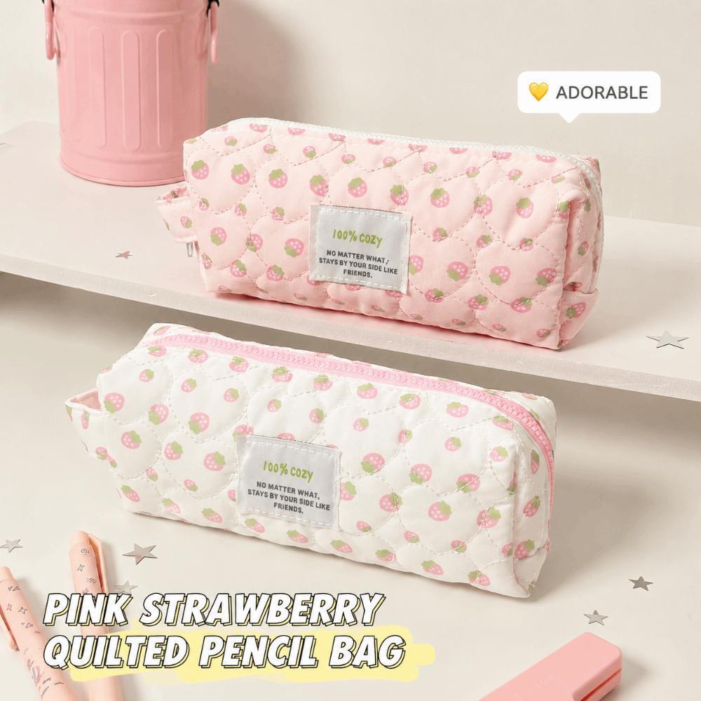 Cream Strawberry Print Pencil Case Large Capacity Pencil Pouch  School Supplies